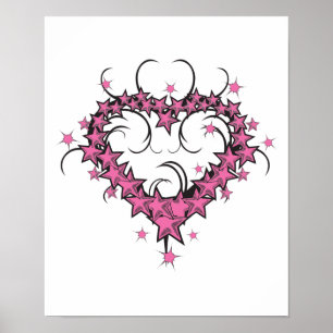 heart shape stars tattoo design poster