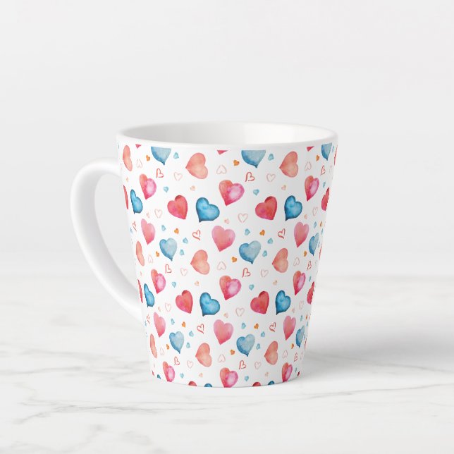 Heart Shape Watercolor Hand Painting Latte Mug (Left Angle)