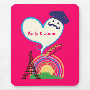 Heart shape with French icons and symbols Mouse Mat