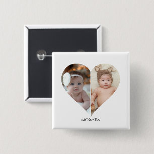 Heart Shaped 2 Photo Collage 15 Cm Square Badge