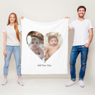 Heart Shaped 2 Photo Collage Fleece Blanket