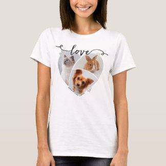 Heart-Shaped 3 Pet Photo Collage & Love Script T-Shirt