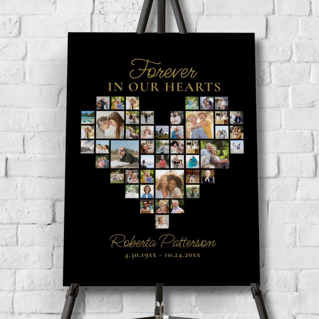 Heart Shaped 48 Photo Collage Funeral Welcome  Poster (Creator Uploaded)
