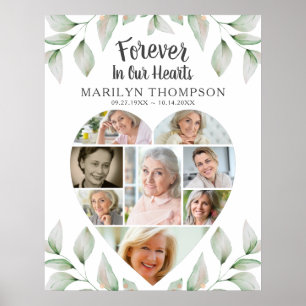 Heart Shaped 8 Photo Collage Memorial Greenery Poster