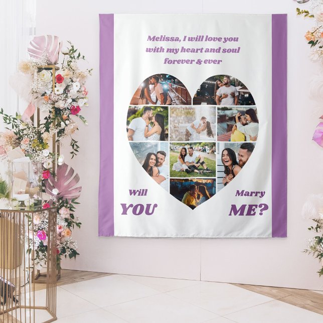 Heart Shaped 9 Photo Collage Marry Me Backdrop Tapestry (Creator Uploaded)