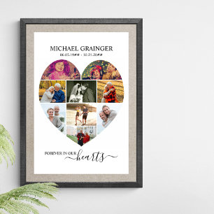 Heart Shaped 9 Photo Collage Memorial Funeral Poster