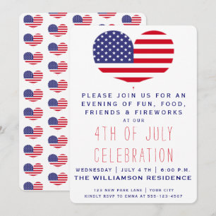 Heart Shaped American Flag 4th of July Invitation
