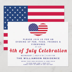 Heart Shaped American Flag 4th of July Invitation