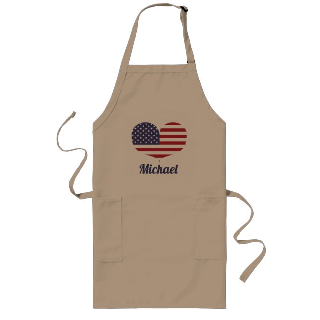 Heart Shaped American Flag | Personalised Long Apron (Front)