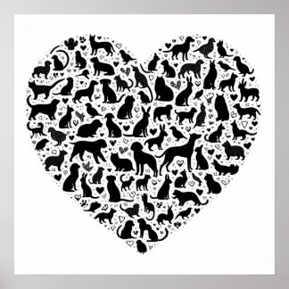 Heart-Shaped Animal Silhouette Poster 