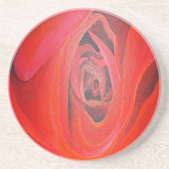 Heart Shaped Artistic Red Rose Coaster (Front)