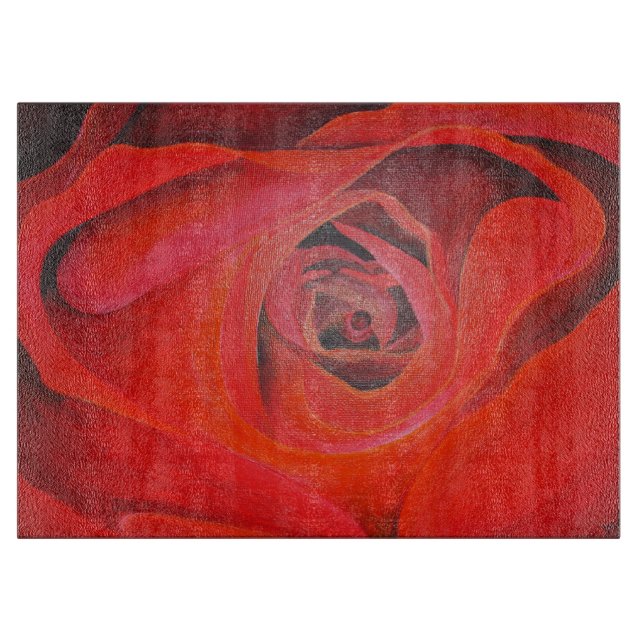 Heart Shaped Artistic Red Rose Cutting Board (Front)