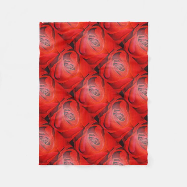 Heart Shaped Artistic Red Rose Fleece Blanket (Front)