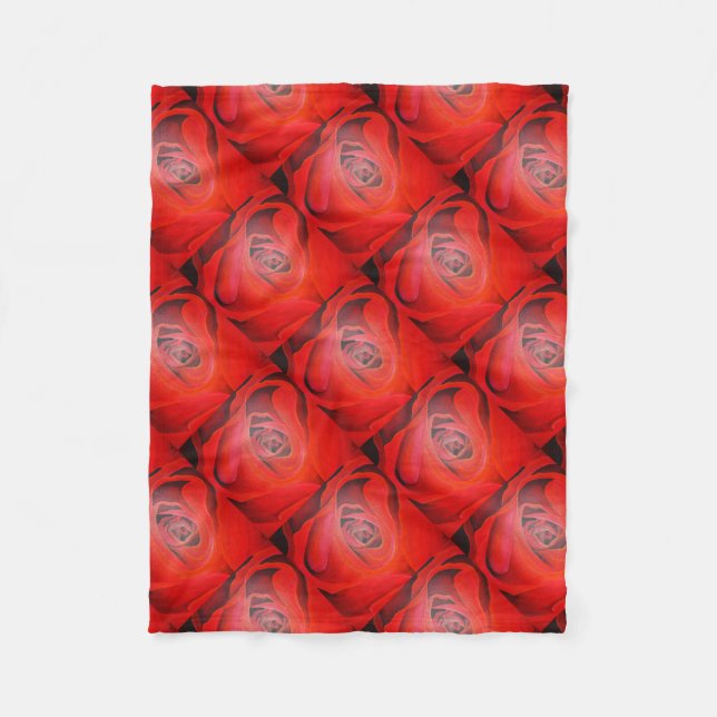 Heart Shaped Artistic Red Rose Fleece Blanket (Front)