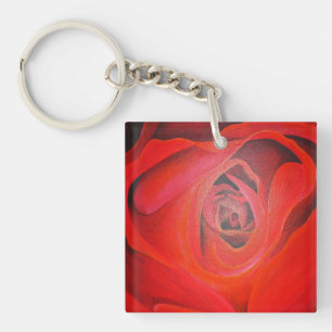 Heart Shaped Artistic Red Rose Key Ring