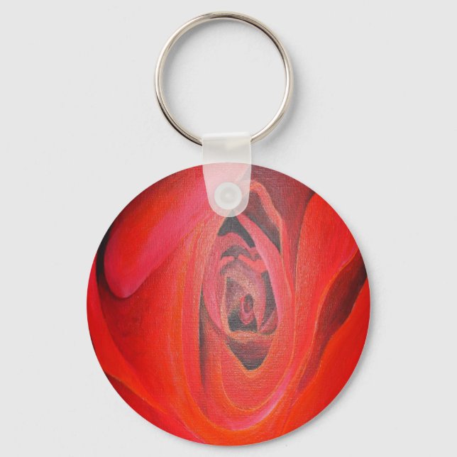 Heart Shaped Artistic Red Rose Key Ring (Front)