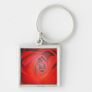 Heart Shaped Artistic Red Rose Key Ring