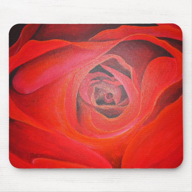Heart Shaped Artistic Red Rose Mouse Mat (Front)