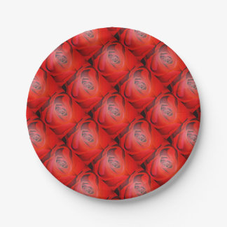Heart Shaped Artistic Red Rose Paper Plate