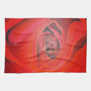 Heart Shaped Artistic Red Rose Tea Towel