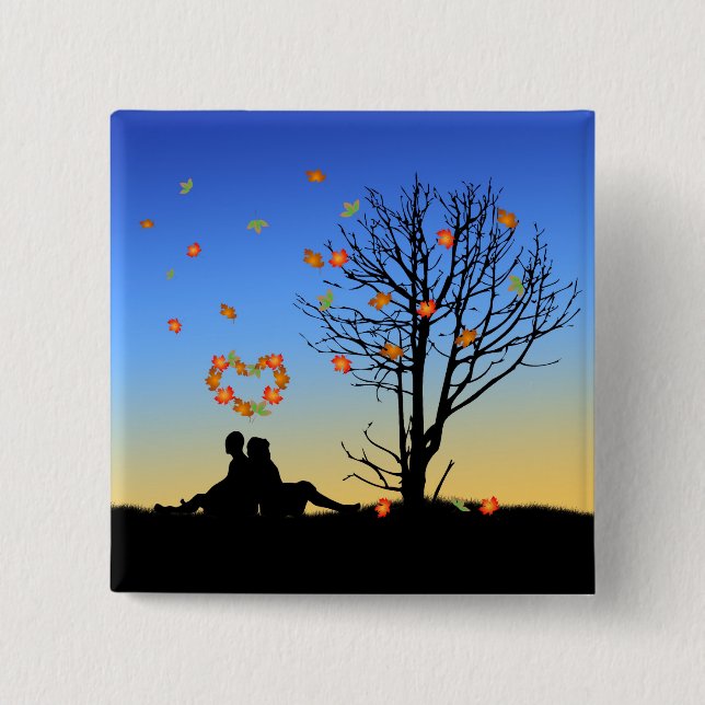 Heart-Shaped Autumn Leaves Couple 15 Cm Square Badge (Front)