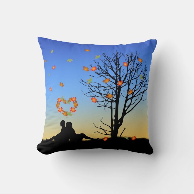 Heart-Shaped Autumn Leaves Couple Cushion (Front)