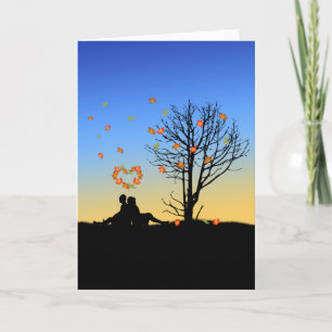 Heart-Shaped Autumn Leaves Couple Holiday Card