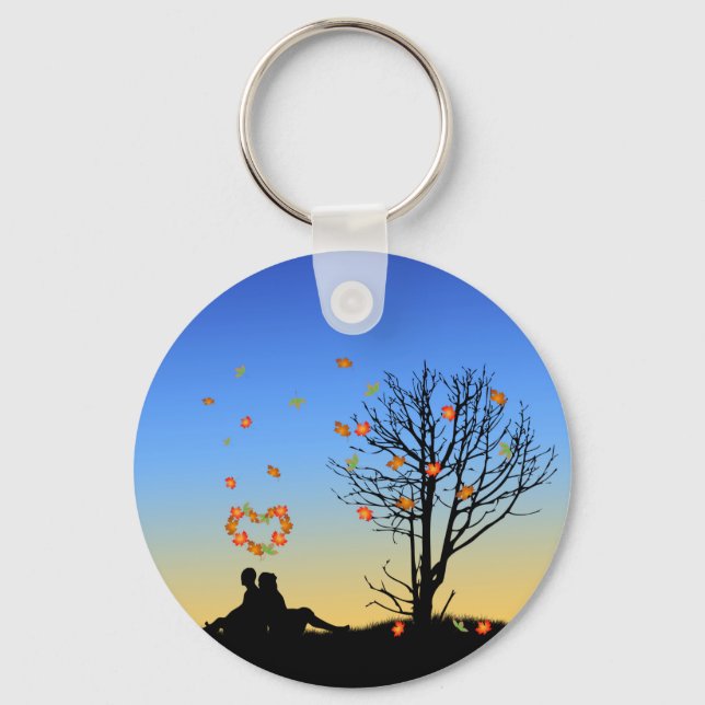 Heart-Shaped Autumn Leaves Couple Key Ring (Front)