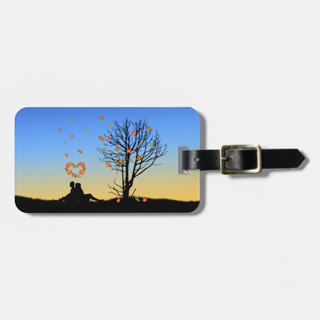 Heart-Shaped Autumn Leaves Couple Luggage Tag (Front Horizontal)