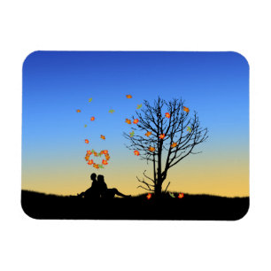 Heart-Shaped Autumn Leaves Couple Magnet