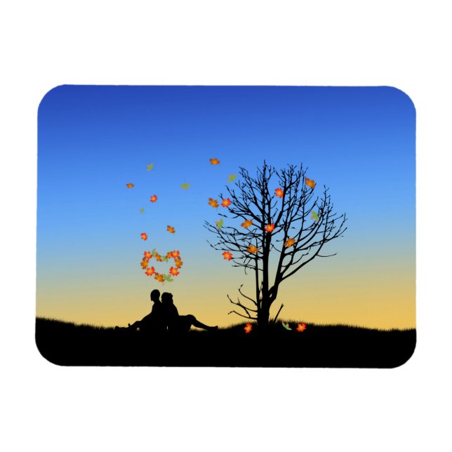 Heart-Shaped Autumn Leaves Couple Magnet (Horizontal)