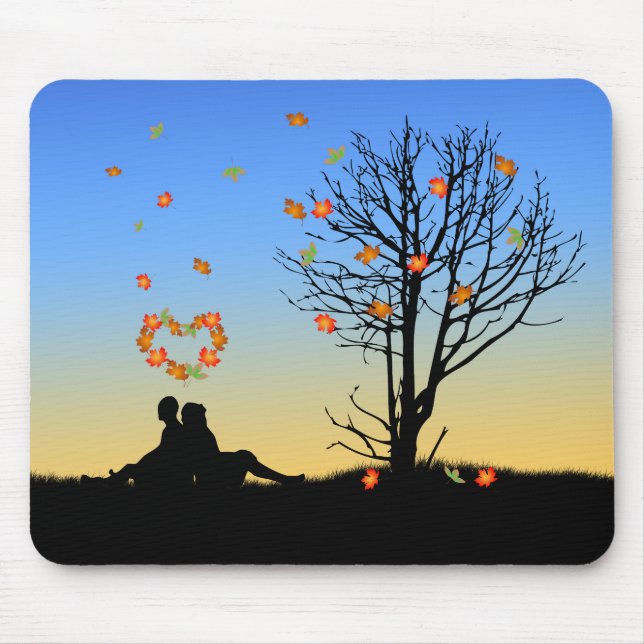 Heart-Shaped Autumn Leaves Couple Mouse Mat (Front)