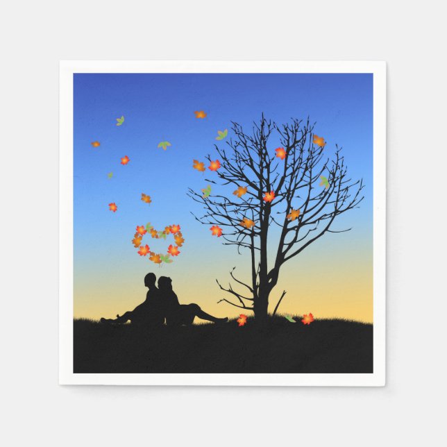Heart-Shaped Autumn Leaves Couple Napkin (Front)