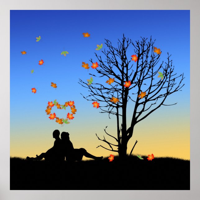 Heart-Shaped Autumn Leaves Couple Poster (Front)