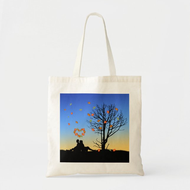 Heart-Shaped Autumn Leaves Couple Tote Bag (Front)