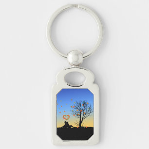 Heart-Shaped Autumn Leaves - Metal Keychain