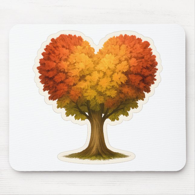 Heart Shaped Autumn Tree Mouse Mat (Front)