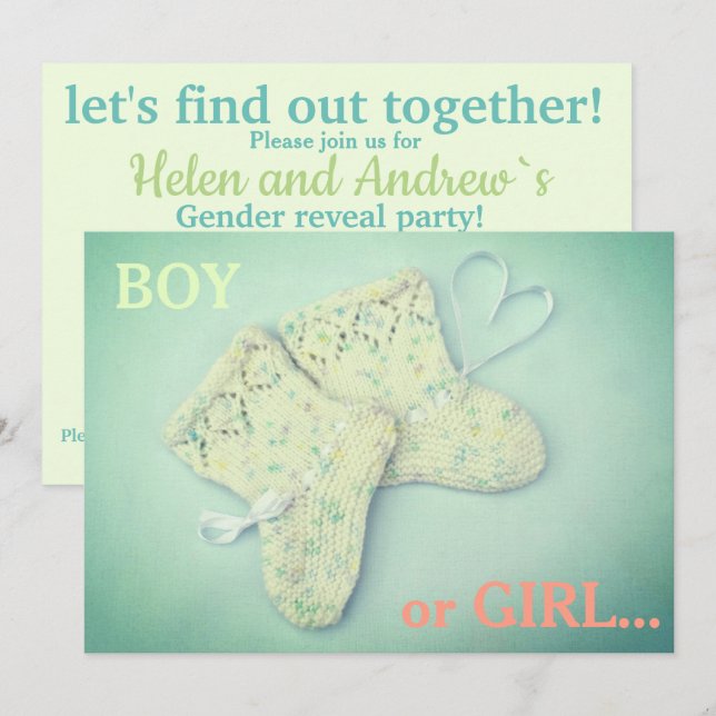 heart-shaped baby booties Gender Reveal Party Invitation (Front/Back)