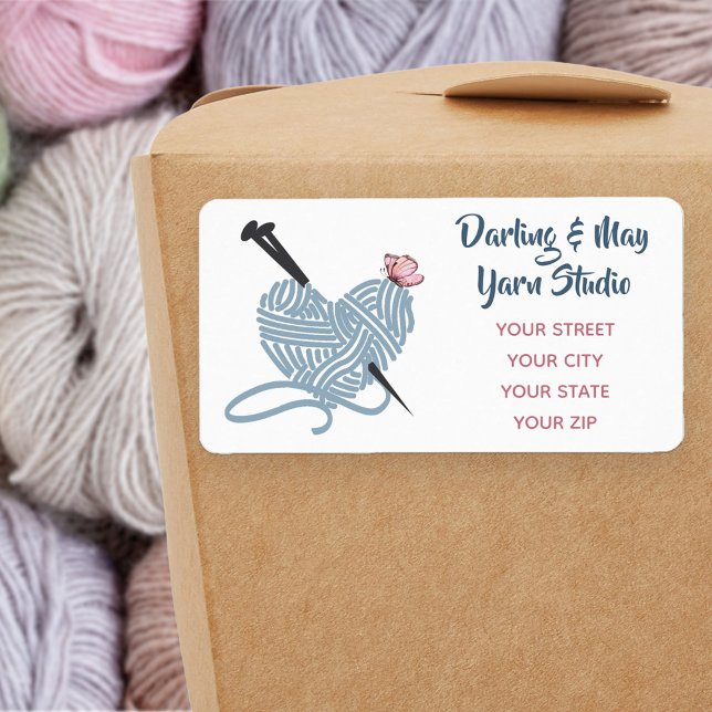 Heart Shaped Ball of Yarn - Personalised Address Label (Yarn themed address labels .. ideal for LYS and online yarn suppliers)