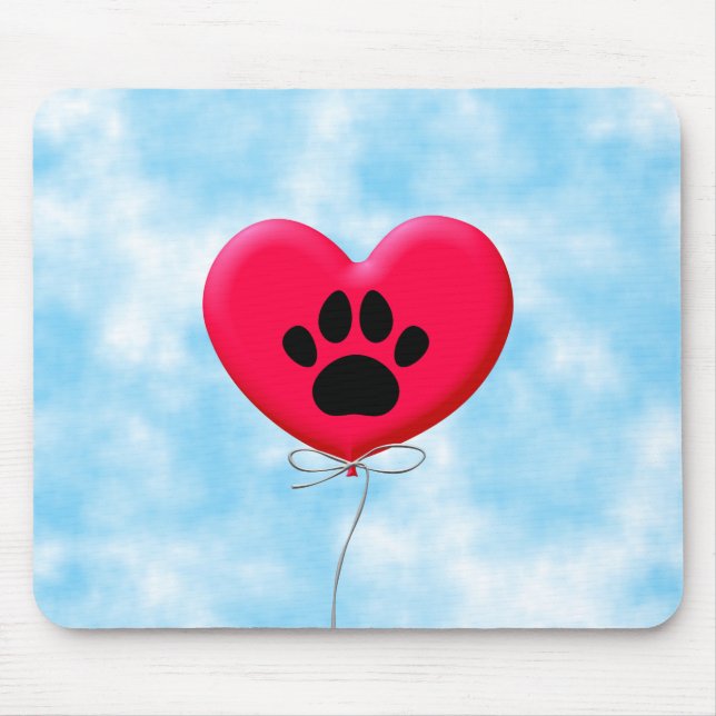 Heart Shaped Balloon With Dog Paw Print Mouse Mat (Front)