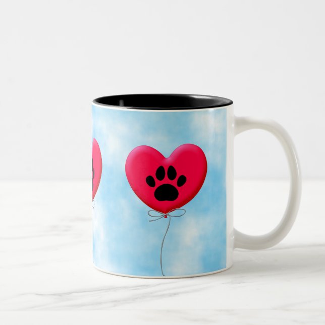 Heart Shaped Balloon With Dog Paw Print Two-Tone C Two-Tone Coffee Mug (Right)