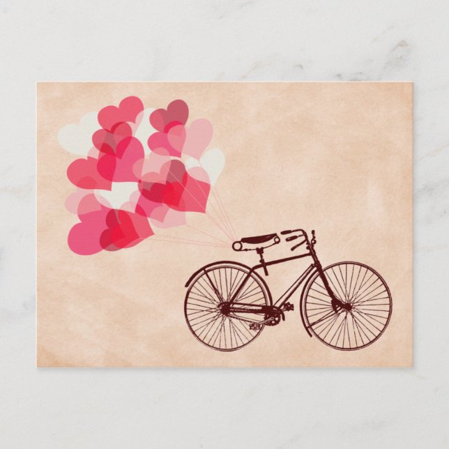Heart-Shaped Balloons and Bicycle Postcard (Front)