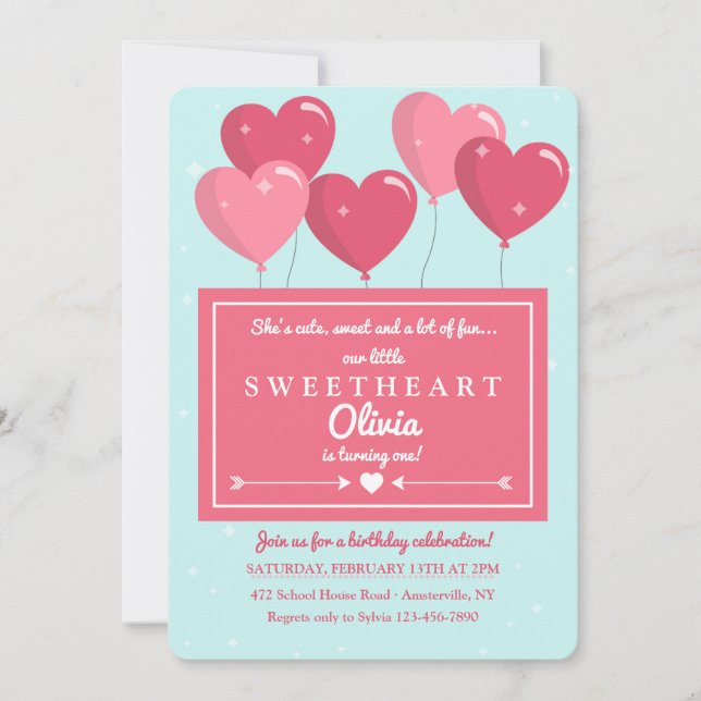 Heart Shaped Balloons Invitation (Front)