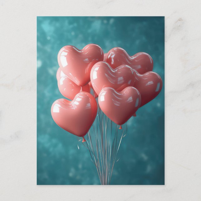 Heart shaped Balloons Valentine's Greeting Postcard (Front)