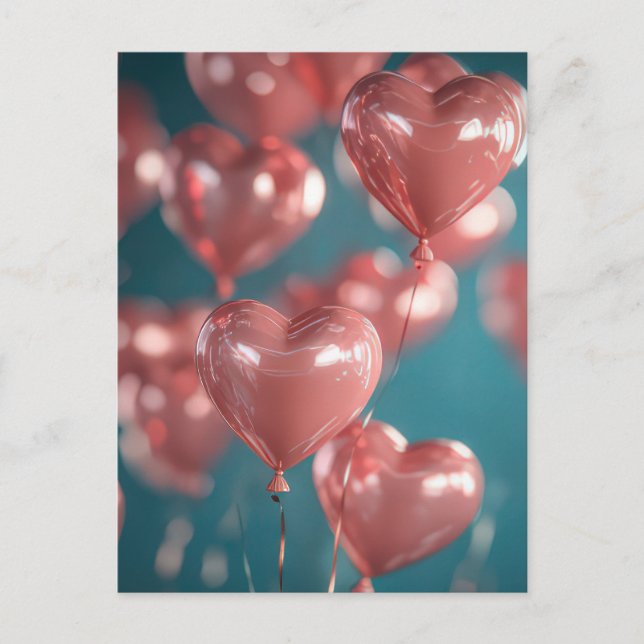 Heart shaped Balloons Valentine's Greeting Postcard (Front)