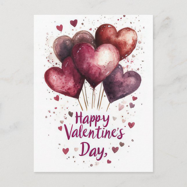 Heart shaped Balloons Valentine's Greeting Postcard (Front)