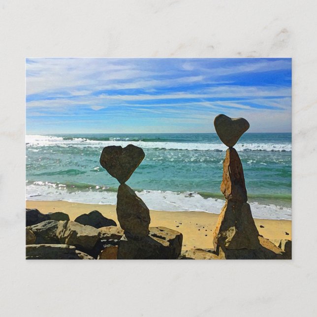 Heart Shaped Beach Rocks Announcement Postcard (Front)