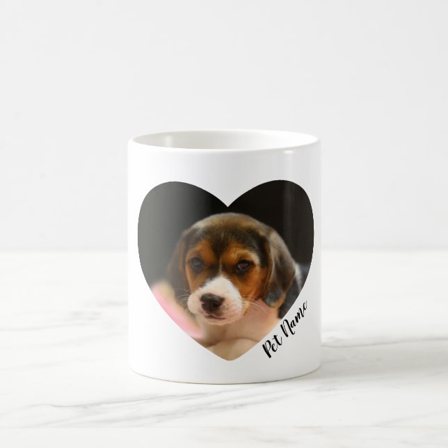 Heart-Shaped Beagle Puppy Photo & Name Coffee Mug (Center)