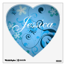 Heart Shaped Blue Floral Kids Custom Name