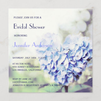 Heart-Shaped Blue Hydrangea Bridal Shower Invitation